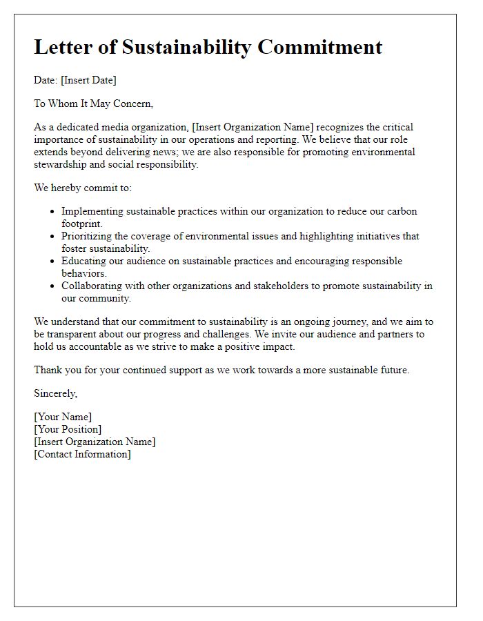 Letter template of sustainability commitment for media organizations