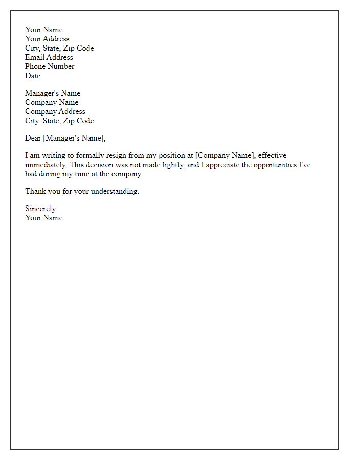 Letter template of resignation effective immediately