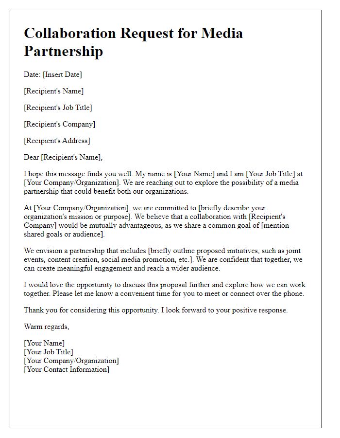 Letter template of collaboration request for media partnership