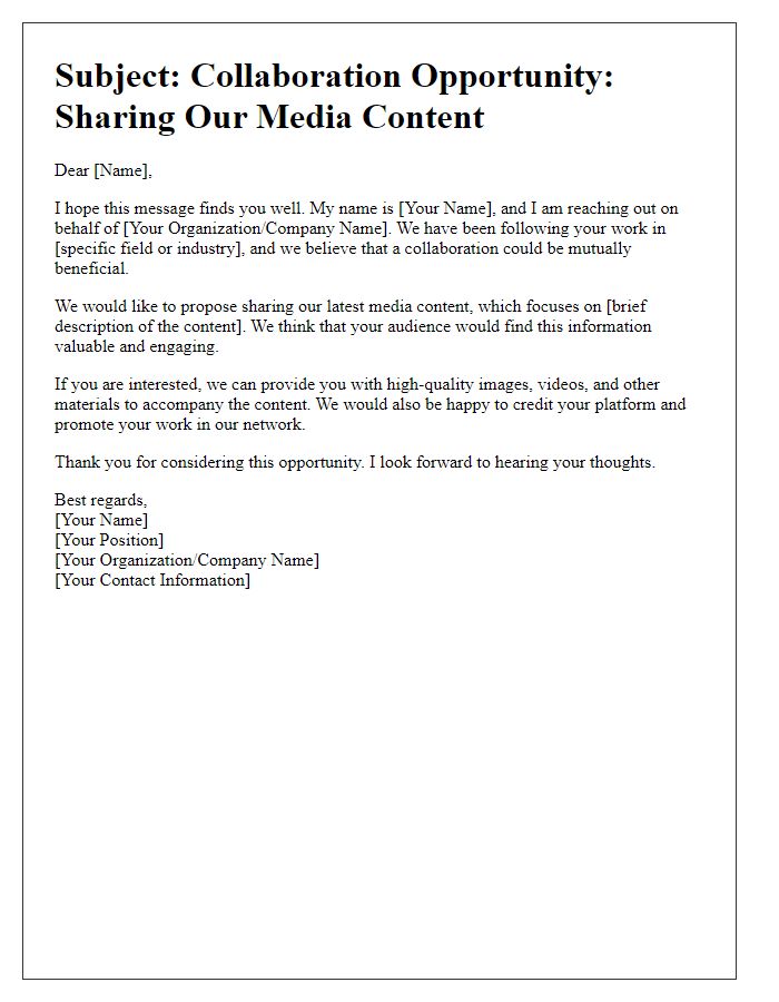 Letter template of outreach for media content sharing