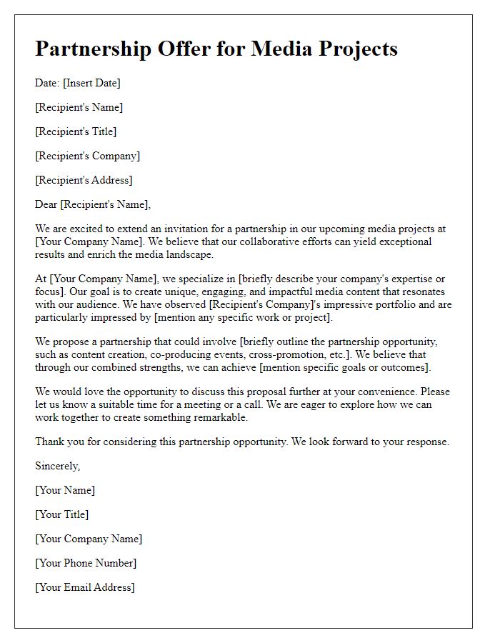 Letter template of partnership offer for media projects