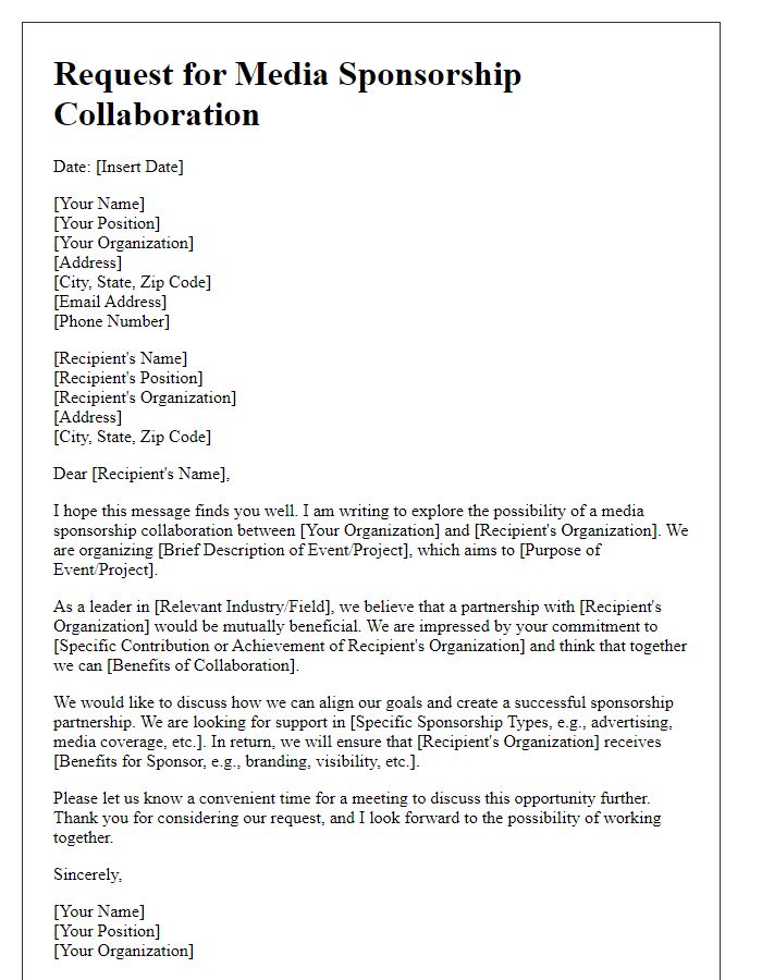 Letter template of request for media sponsorship collaboration