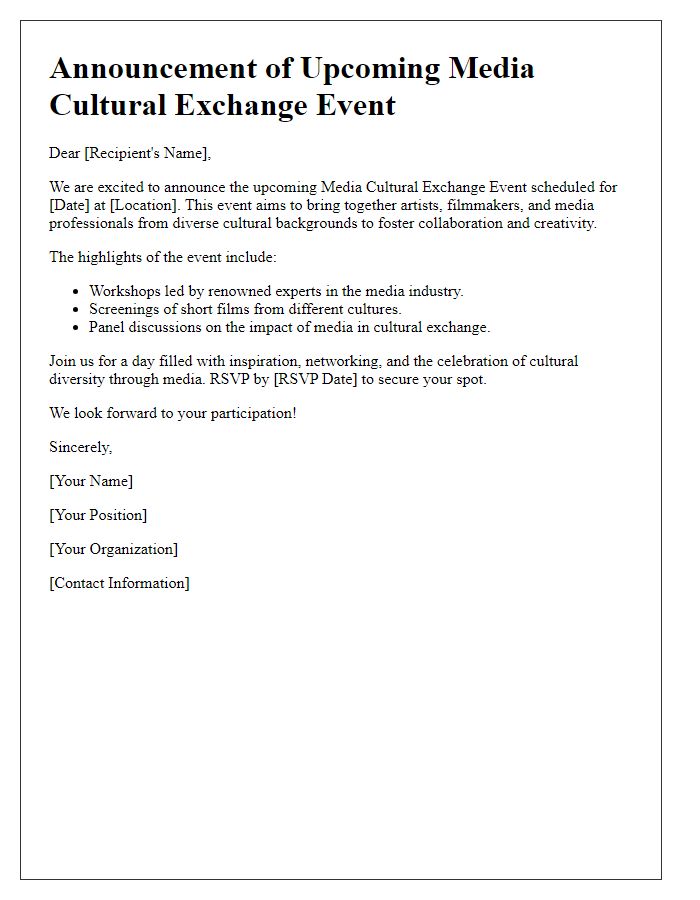 Letter template of announcement for upcoming media cultural exchange event