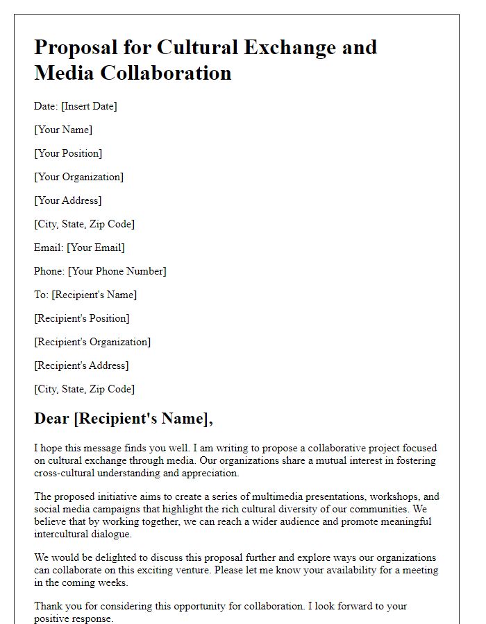 Letter template of cultural exchange proposal for media collaboration