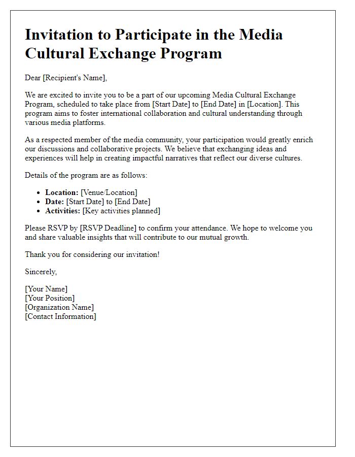 Letter template of invitation for media cultural exchange program