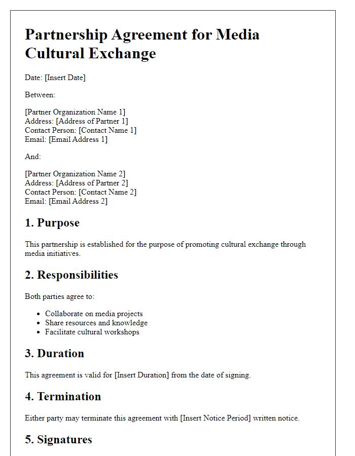 Letter template of partnership agreement for media cultural exchange