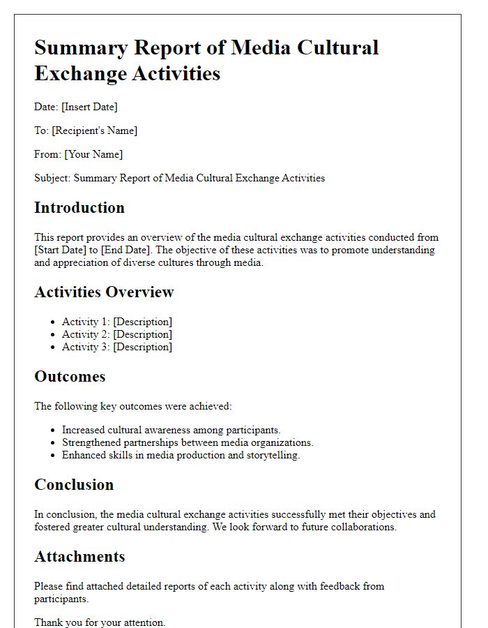 Letter template of summary report for media cultural exchange activities