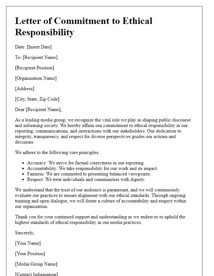 Letter template of media group ethical responsibility commitment