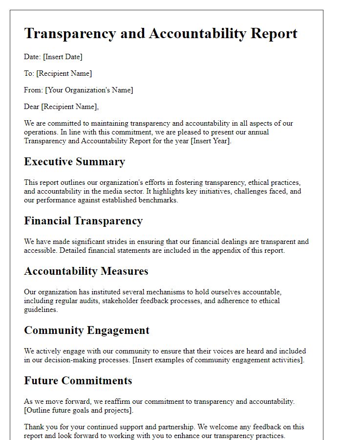 Letter template of media organization's transparency in accountability report