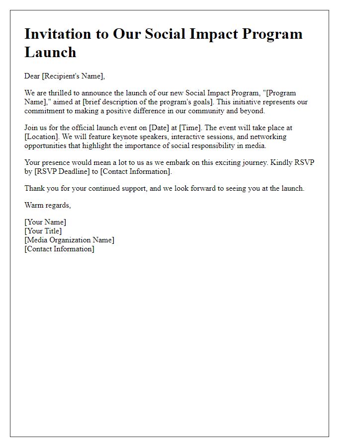 Letter template of media organization social impact program launch