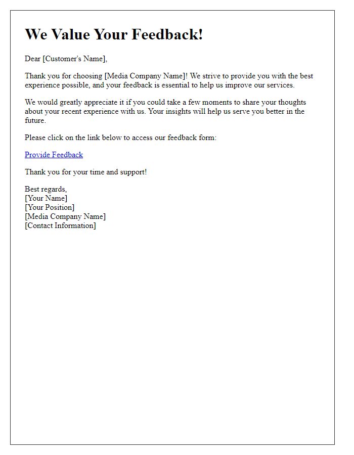 Letter template of Media Customer Feedback Request