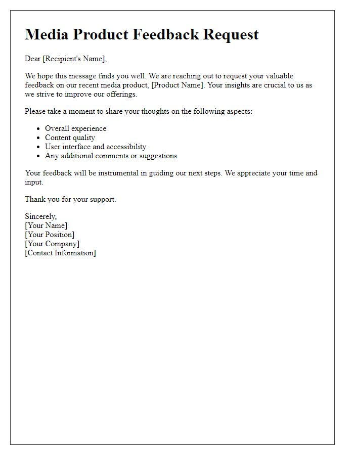 Letter template of Media Product Feedback Request