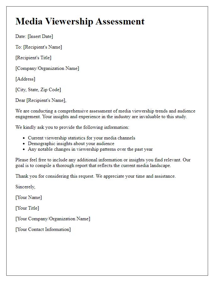 Letter template of Media Viewership Assessment