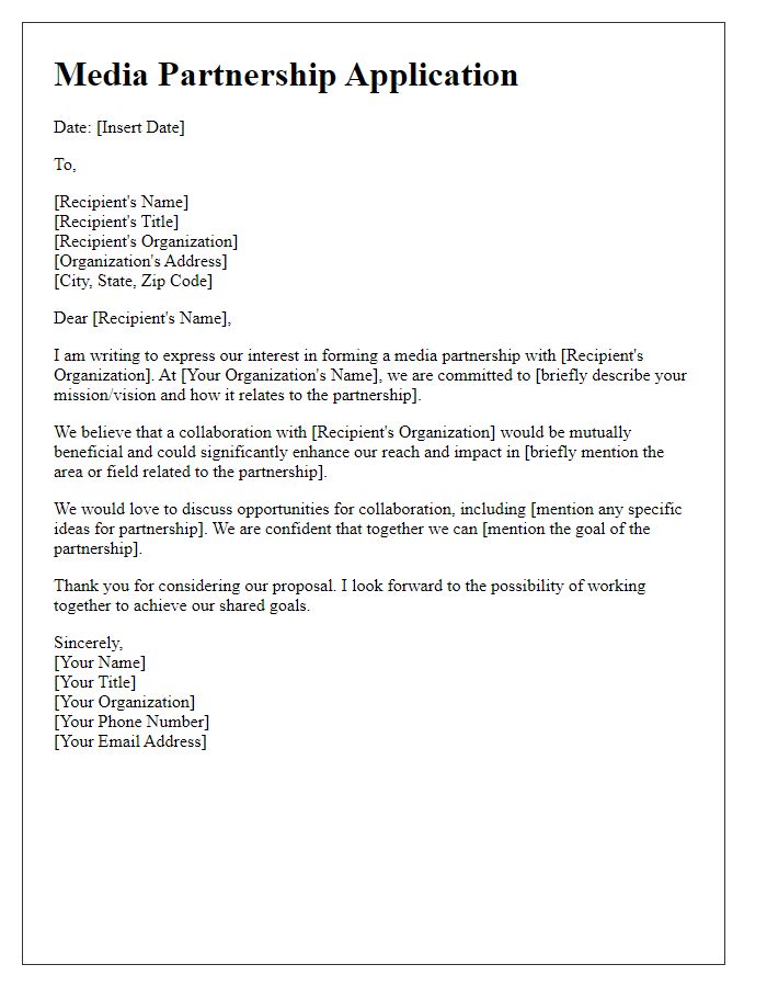 Letter template of application for media partnership program.