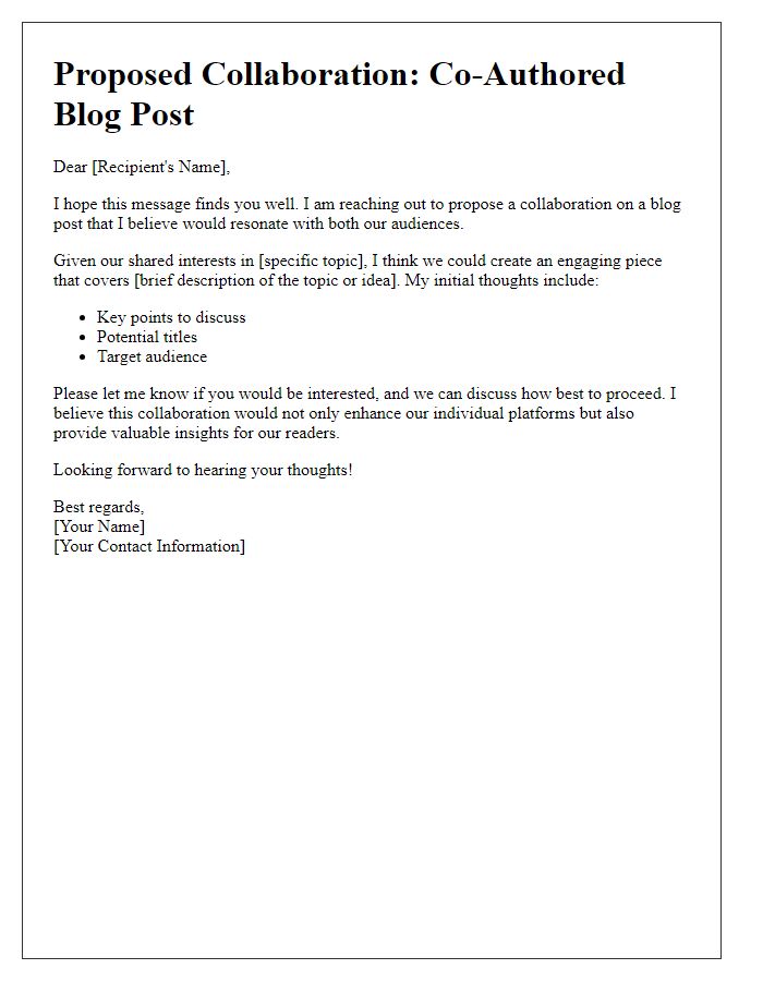 Letter template of suggestion for co-authored blog posts.