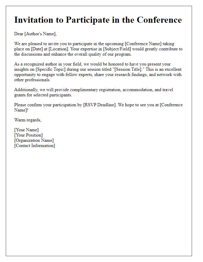 Letter template of media author invitation for conference participation