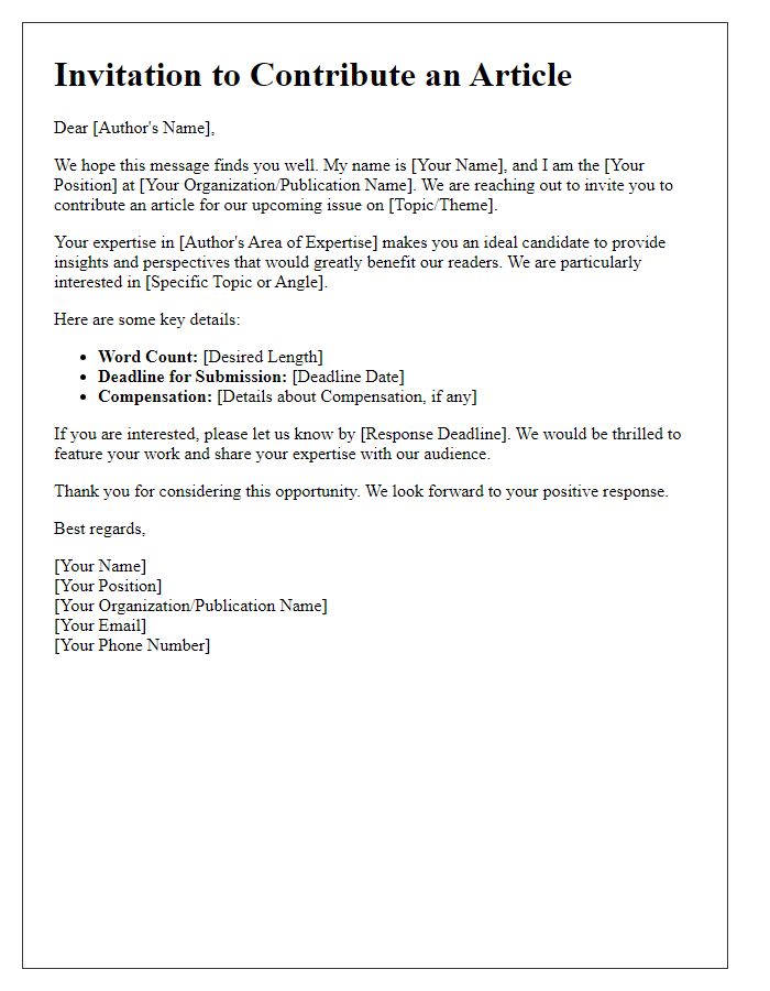 Letter template of media author invitation to contribute an article