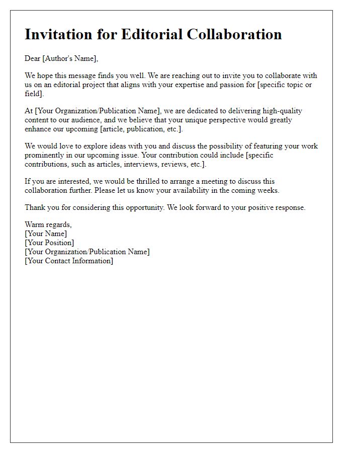 Letter template of media author invitation for editorial collaboration