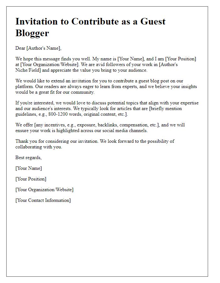 Letter template of media author invitation for guest blogging