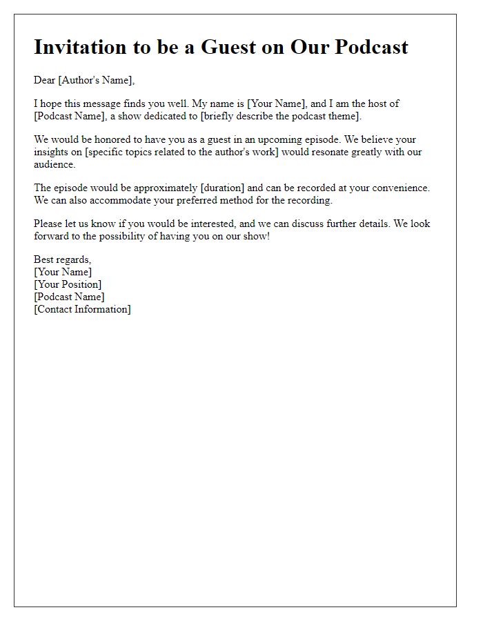 Letter template of media author invitation for podcast interview