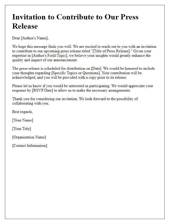 Letter template of media author invitation for press release contribution