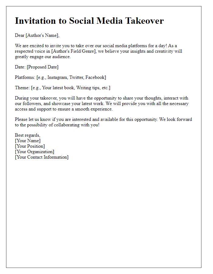 Letter template of media author invitation for social media takeover