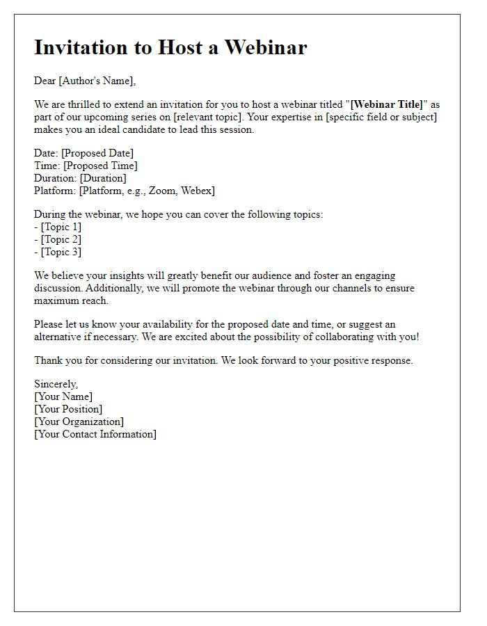 Letter template of media author invitation for webinar hosting