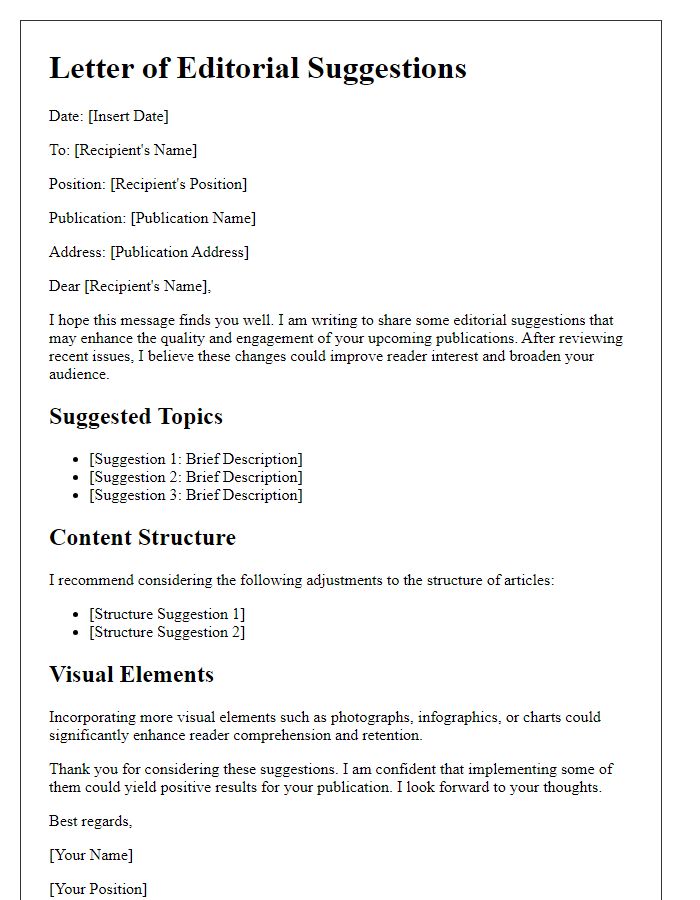 Letter template of editorial suggestions for media publications