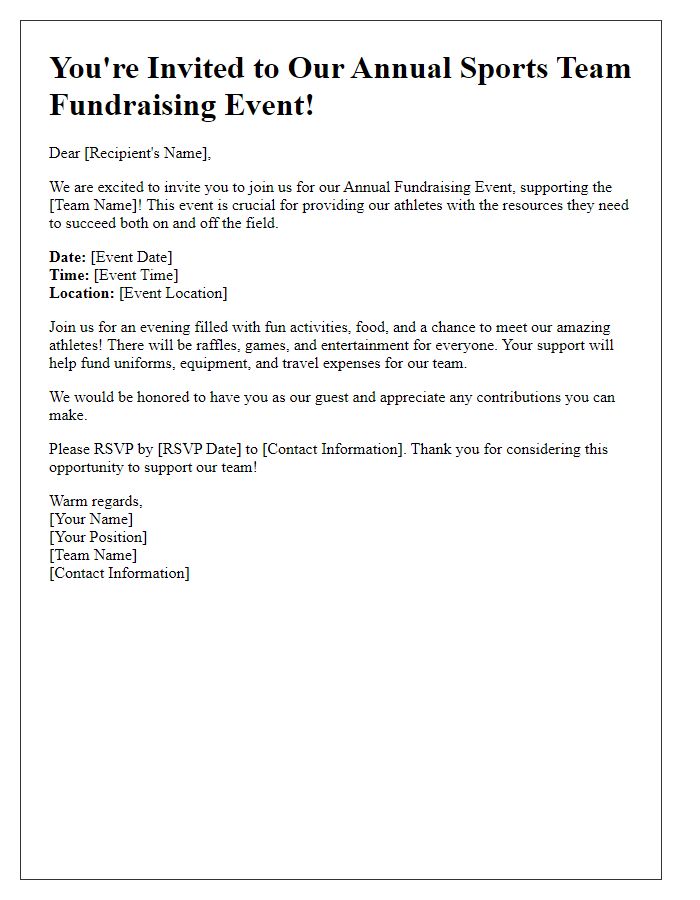 Letter template of sports team fundraising event invitation