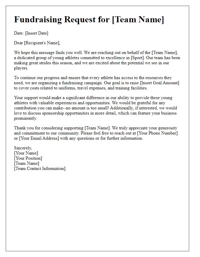 Letter template of sports team fundraising request