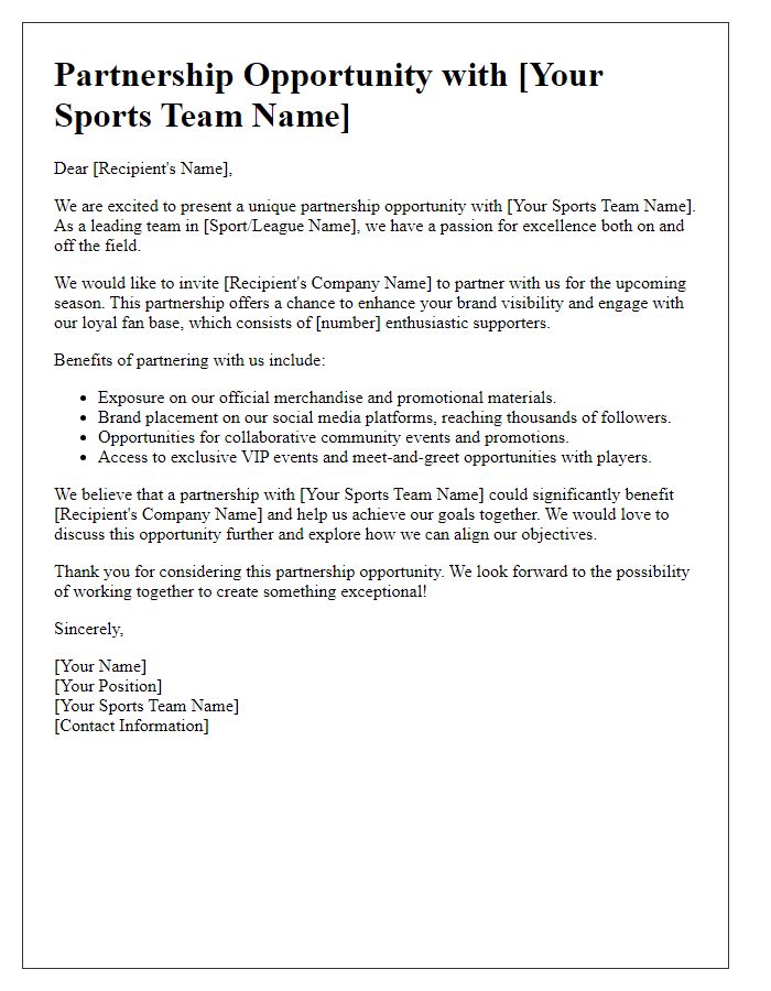 Letter template of sports team partnership opportunity