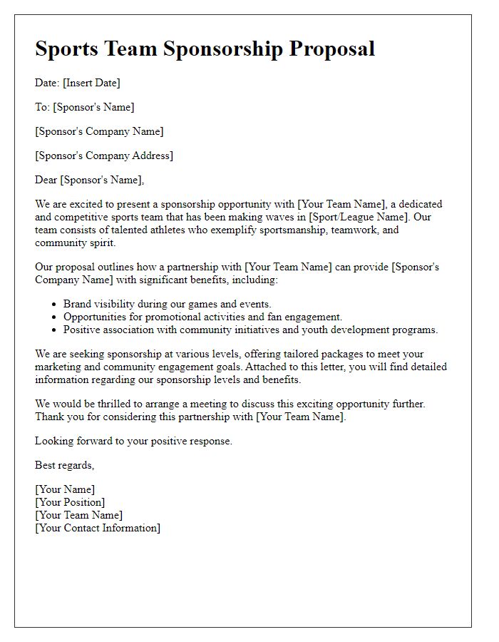 Letter template of sports team sponsorship proposal