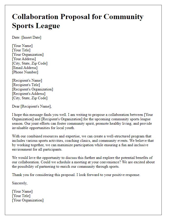 Letter template of collaboration proposal for community sports league