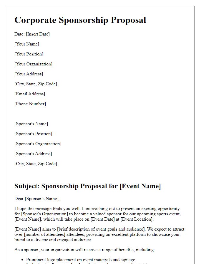 Letter template of corporate sponsorship proposal for sports event