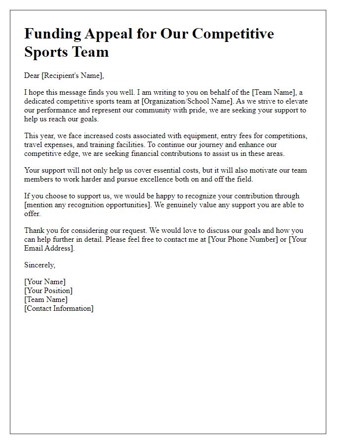 Letter template of funding appeal for competitive sports team