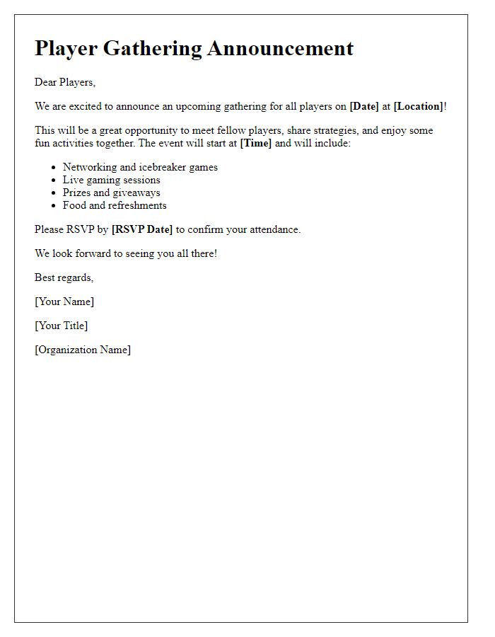 Letter template of Player Gathering Announcement