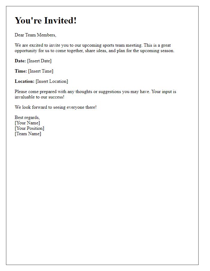 Letter template of Sports Team Meeting Invitation