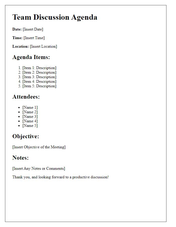 Letter template of Team Discussion Agenda