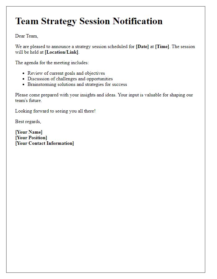 Letter template of Team Strategy Session Notification