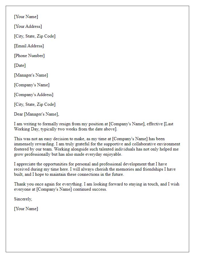 Letter template of meaningful resignation expressing appreciation for teamwork.