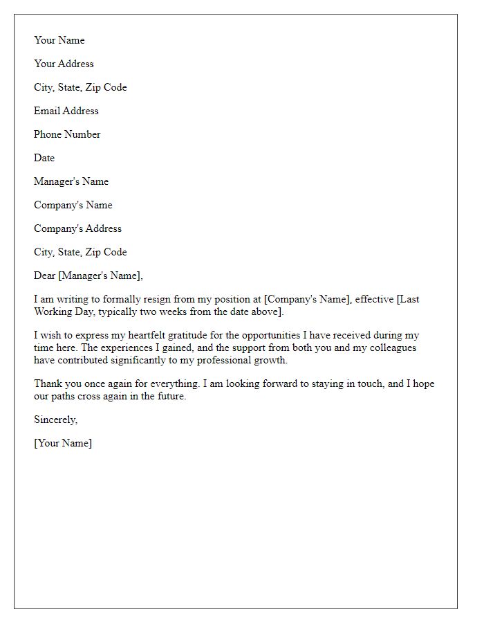 Letter template of respectful resignation with a note of thanks.