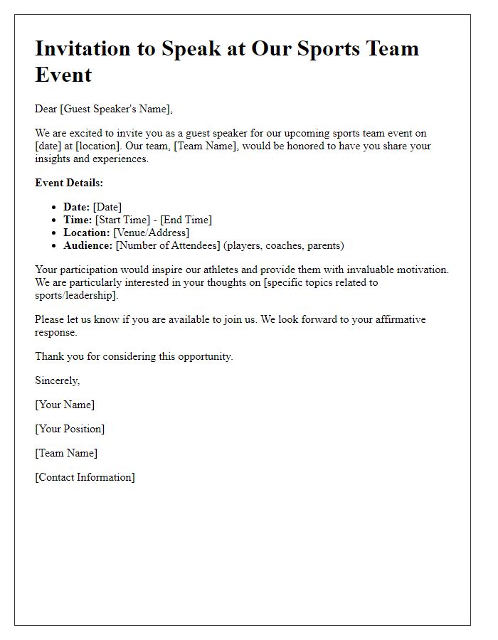 Letter template of details for sports team guest speaker