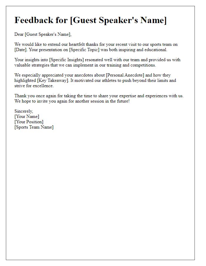 Letter template of feedback for sports team guest speaker