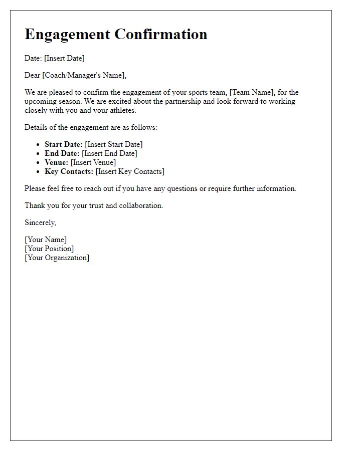 Letter template of sports team engagement confirmation