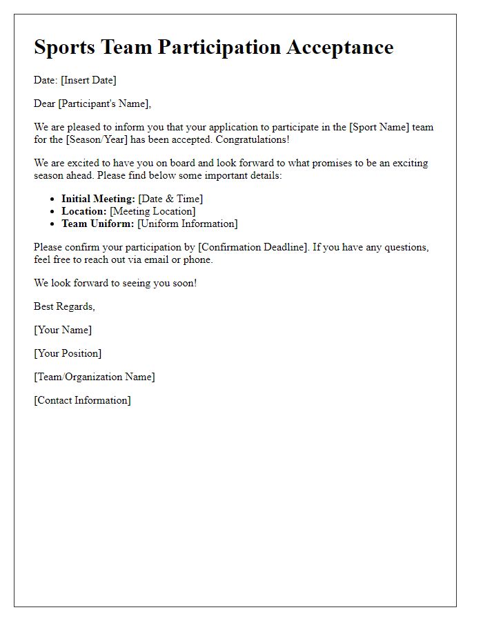 Letter template of sports team participation acceptance