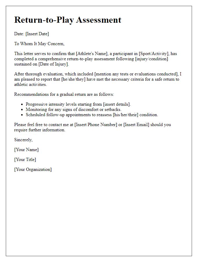 Letter template of return-to-play assessment for athlete