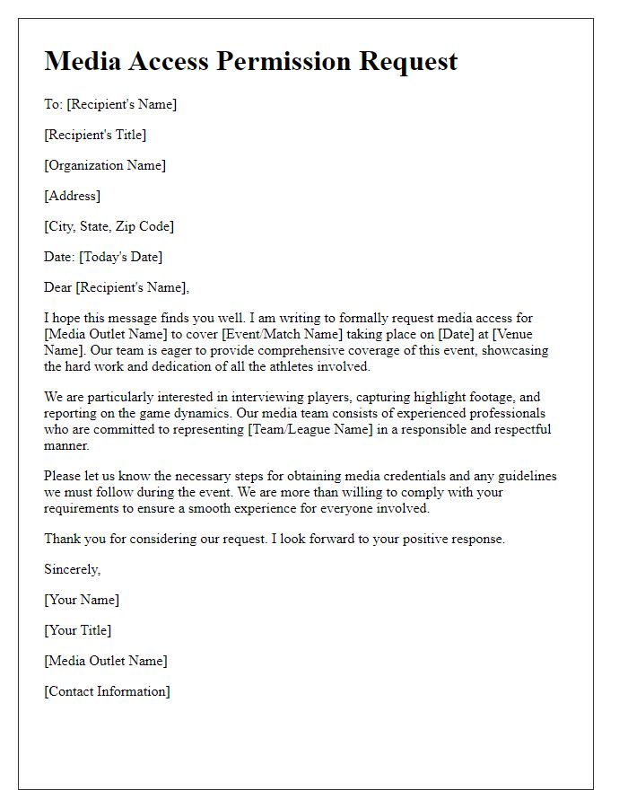 Letter template of sports team media access permission request