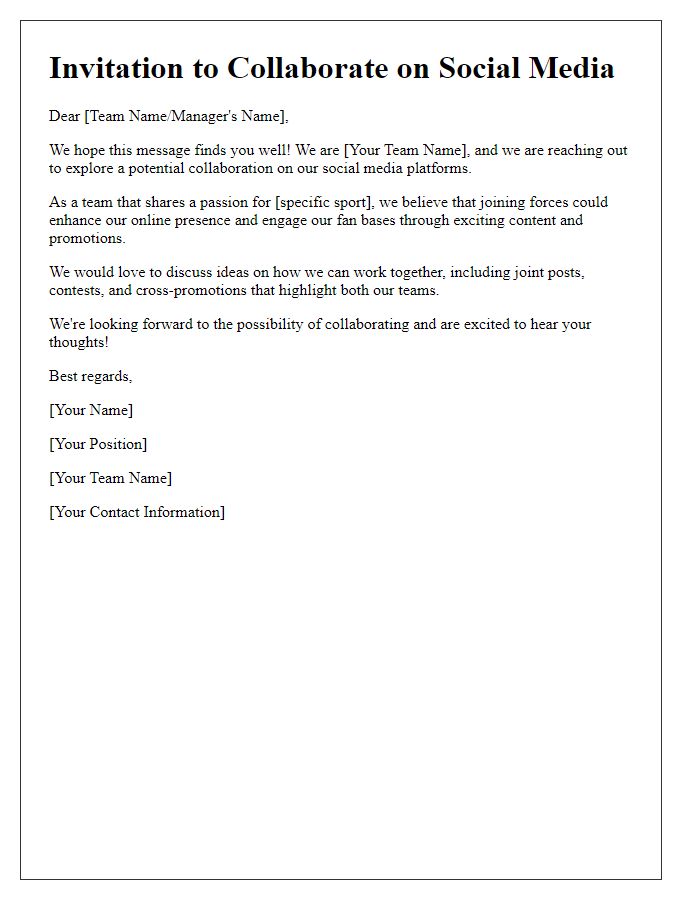 Letter template of sports team social media collaboration invitation