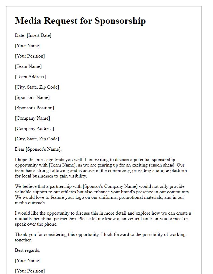 Letter template of sports team sponsorship media request