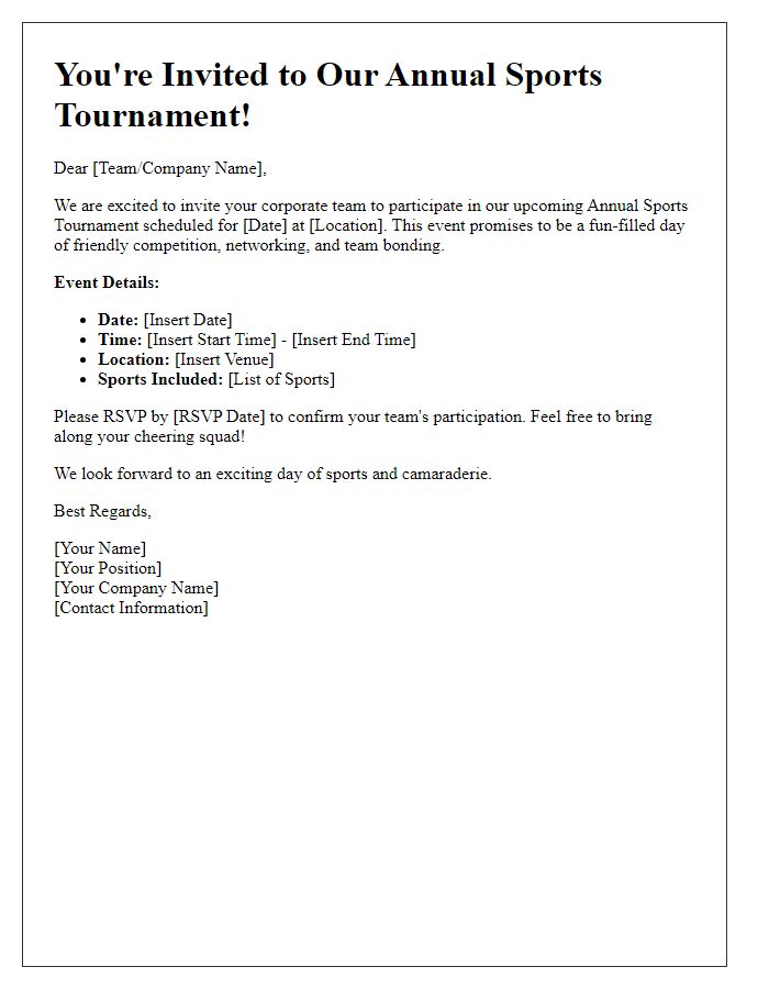 Letter template of sports team tournament invitation for corporate teams